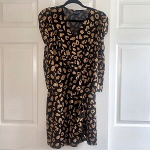 Scoop NYC Women’s Animal Print Sheath Dress Puff Sleeve V-Neck